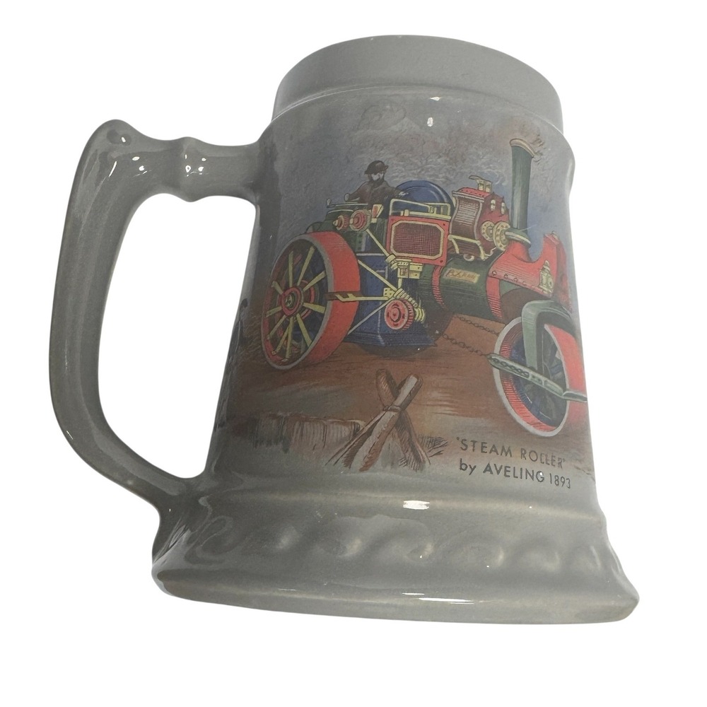 Vintage Aveling 1893 Steam Roller Ceramic Beer Stein Mug Grey Made in USA